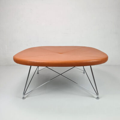 Danish Pouf Ottoman in orange leather. Produced by Erik Jørgensen