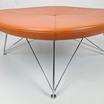 Pouf Ottoman Danish contemporary pouf ottoman in orange leather and chromed steel frame