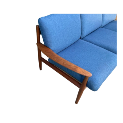 left side of Grete Jalk Sofa Model 118 Grete Jalk Sofa Model 118 newly upholstered in blue wool